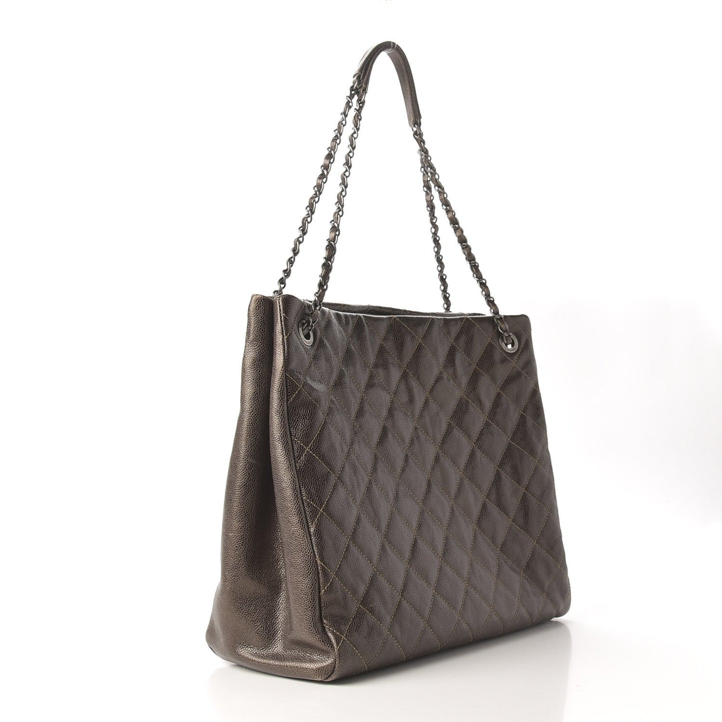 Iridescent Caviar Quilted Tall Chic Shopping Tote Dark Gold