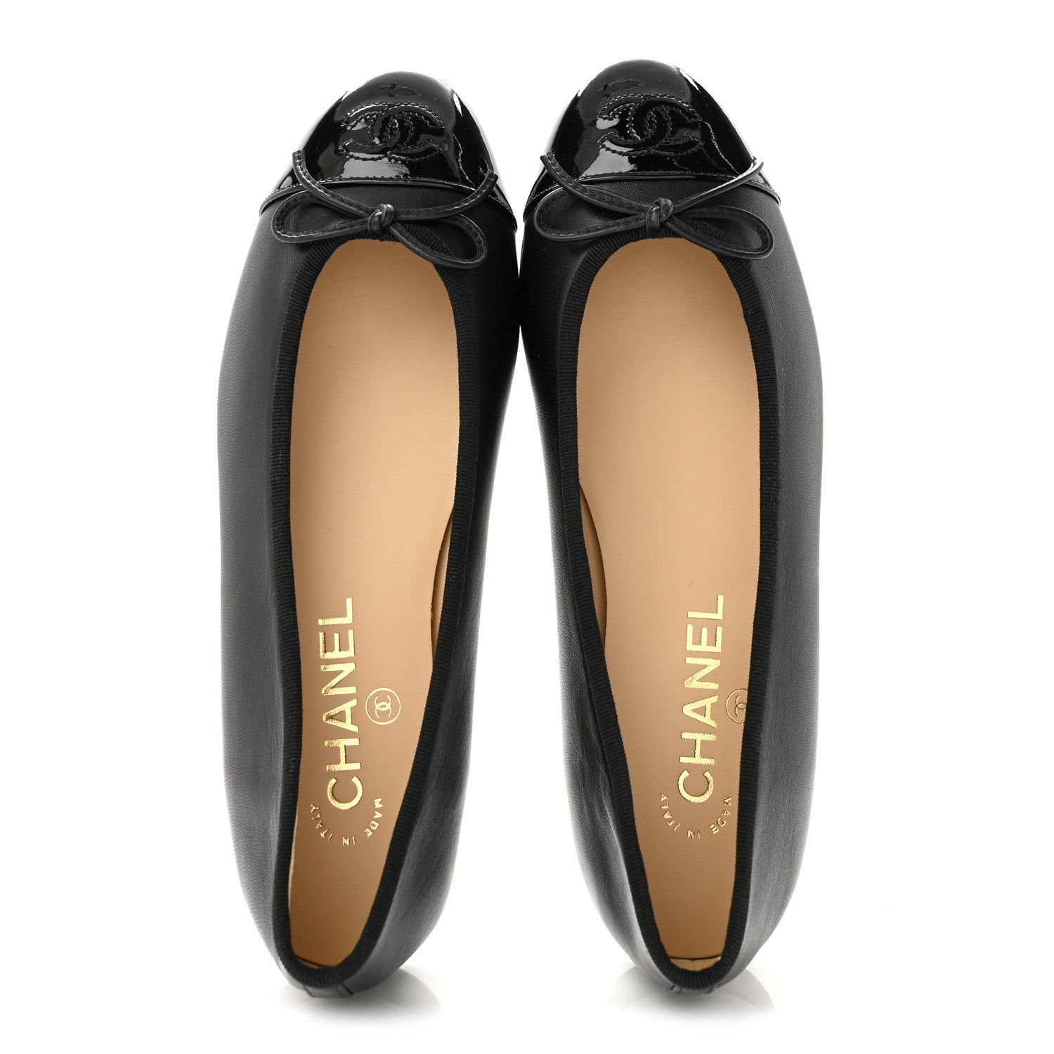 Chanel Lambskin Patent Cap Toe Ballerina Flats 37.5 Black 2 of 10