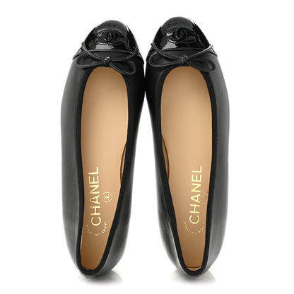 Chanel Lambskin Patent Cap Toe Ballerina Flats 37.5 Black 2 of 10