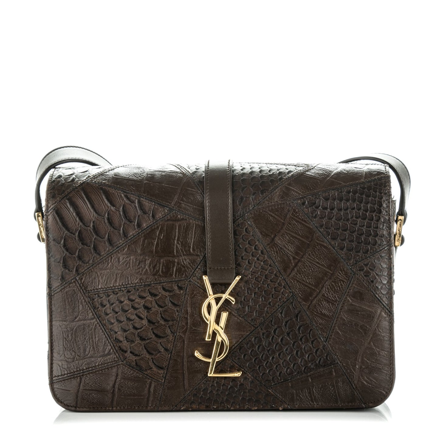 Reptile Calfskin Embossed Medium Patchwork Animal Monogram Universite Bag Brown