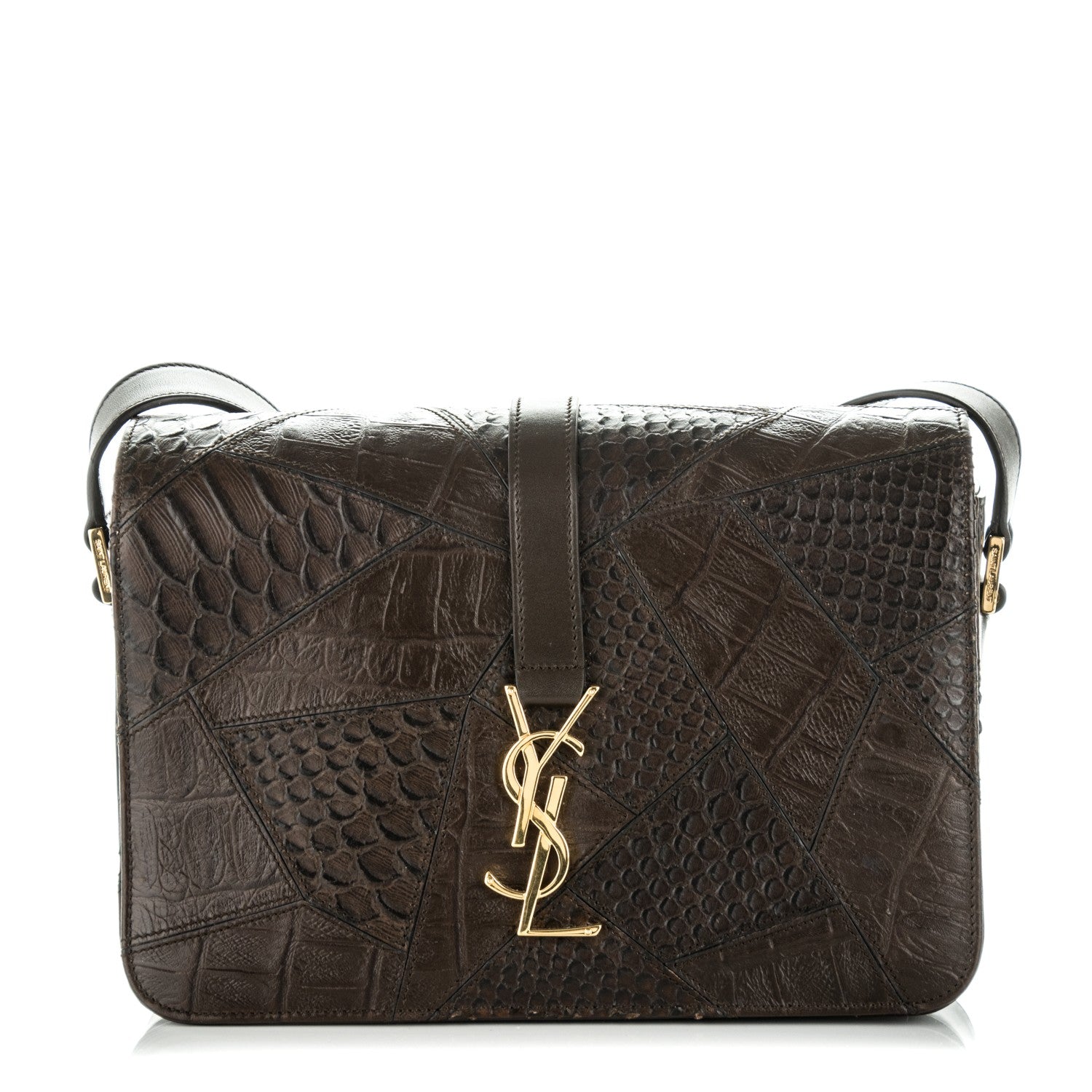 Saint Laurent Reptile Calfskin Embossed Medium Patchwork Animal Monogram Universite Bag Brown 1 of 8