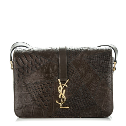 Saint Laurent Reptile Calfskin Embossed Medium Patchwork Animal Monogram Universite Bag Brown 1 of 8