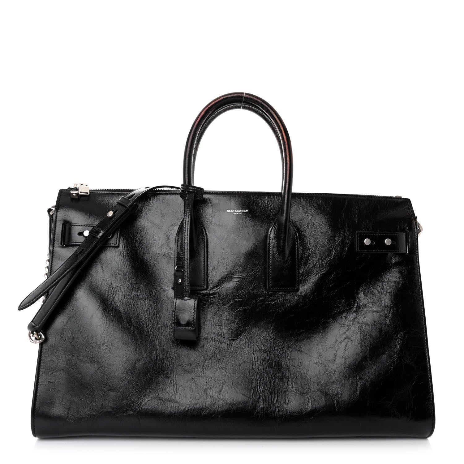 Saint Laurent Cracked Shiny Calfskin Souple 36H Sac De Jour Duffle Black 1 of 9
