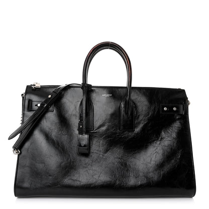 Saint Laurent Cracked Shiny Calfskin Souple 36H Sac De Jour Duffle Black 1 of 9