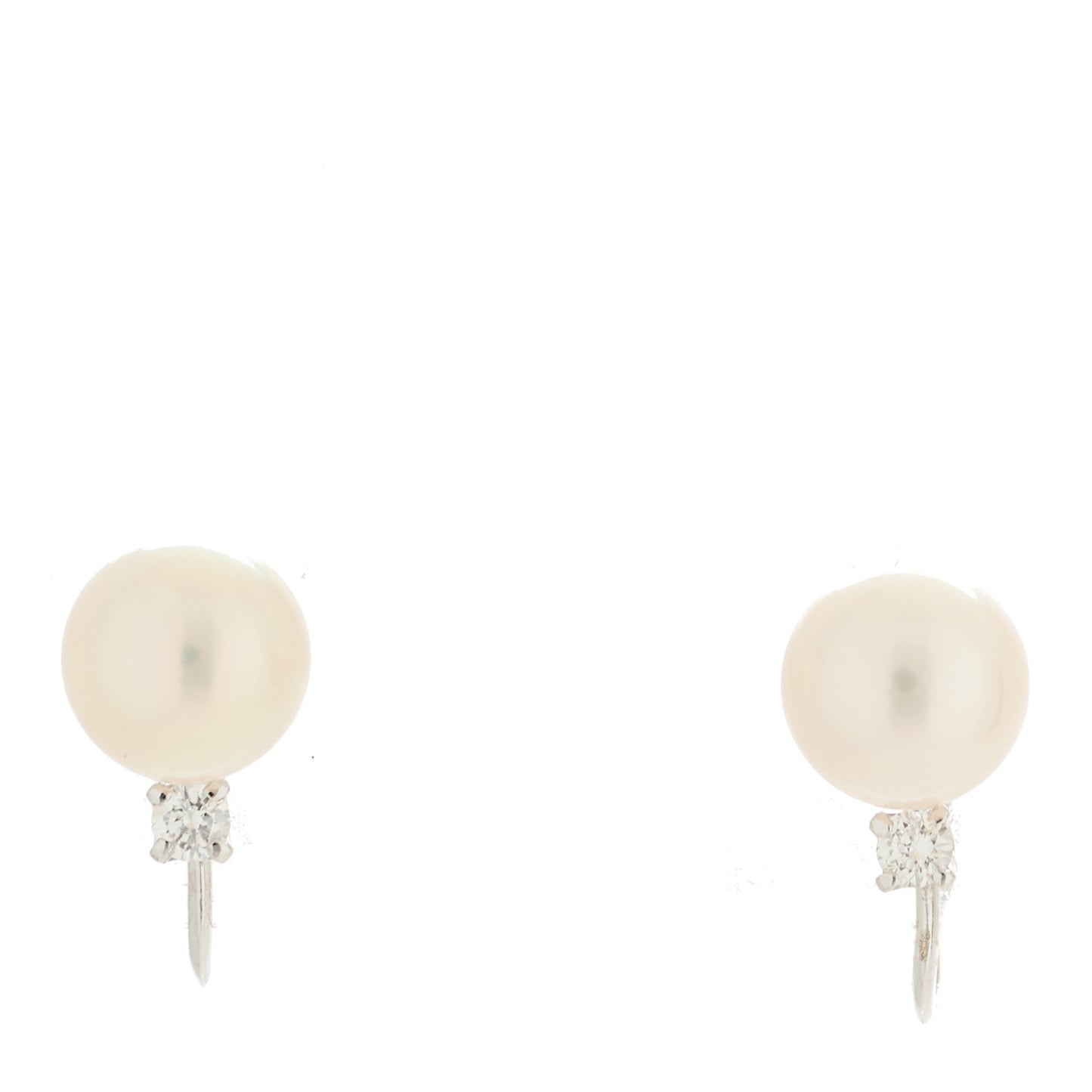 14K White Gold Diamond Akoya Pearl 7.5mm Screw Back Earrings