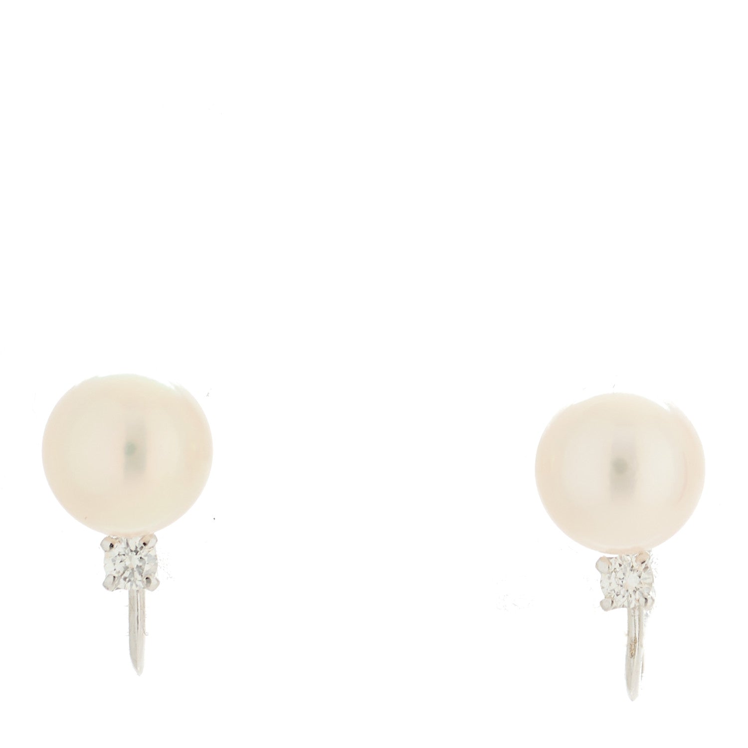 Mikimoto 14K White Gold Diamond Akoya Pearl 7.5mm Screw Back Earrings 1 of 4