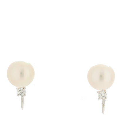 Mikimoto 14K White Gold Diamond Akoya Pearl 7.5mm Screw Back Earrings 1 of 4