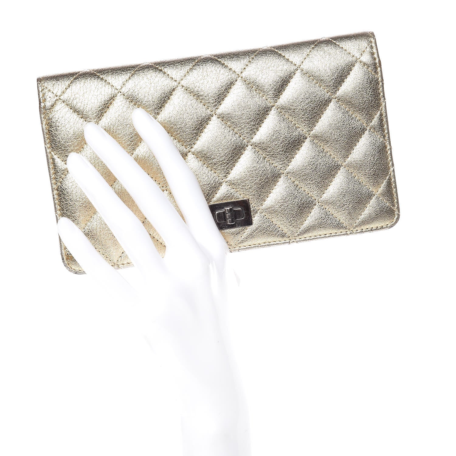 Chanel Metallic Calfskin Quilted Reissue Yen Wallet Gold 2 of 15
