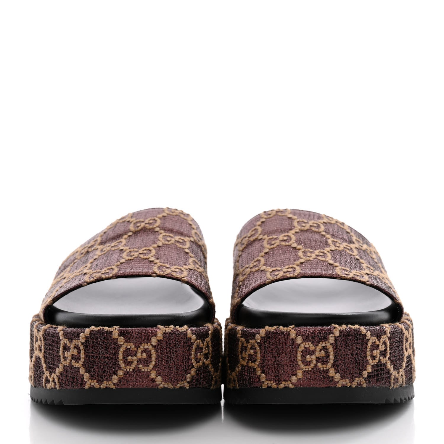 Gucci Lame GG Monogram Angelina Platform 55mm Slide Sandals 38