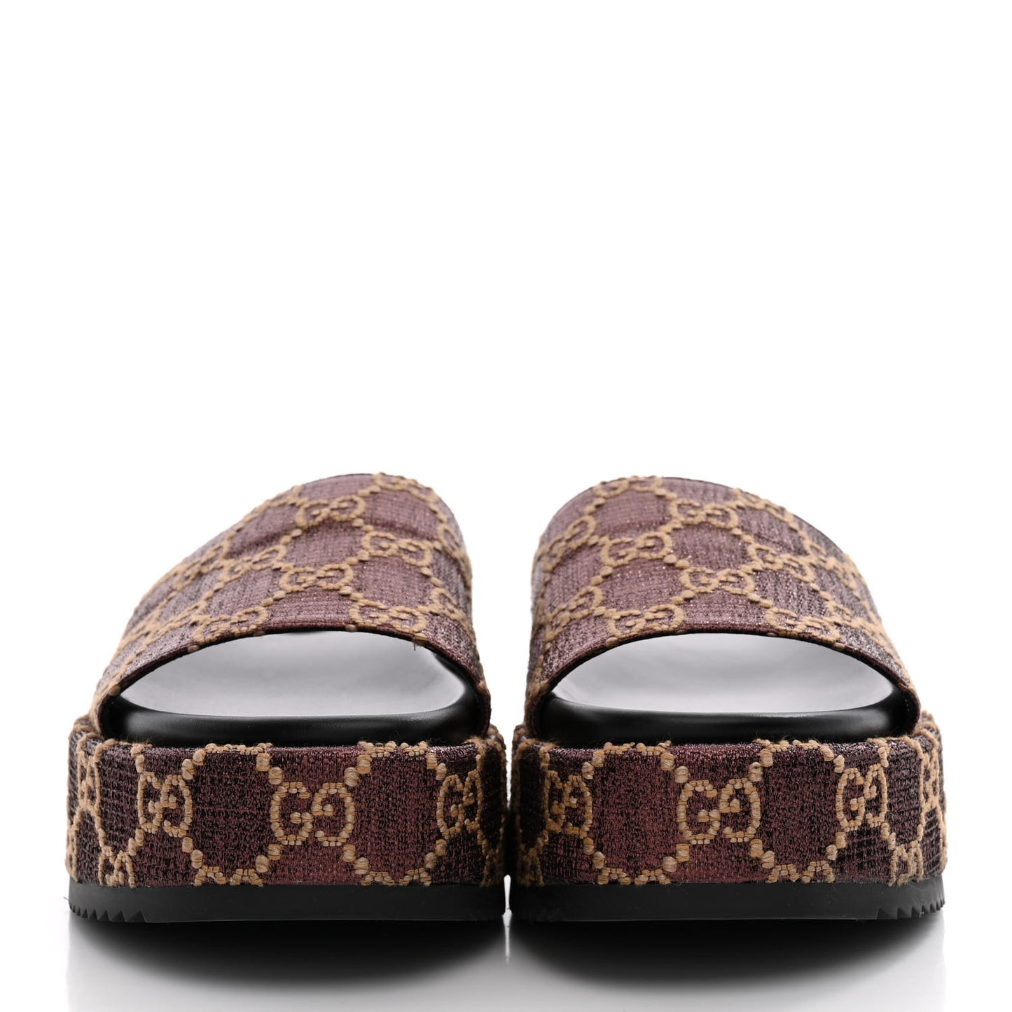Lame GG Monogram Angelina Platform 55mm Slide Sandals 38 Brown Beige