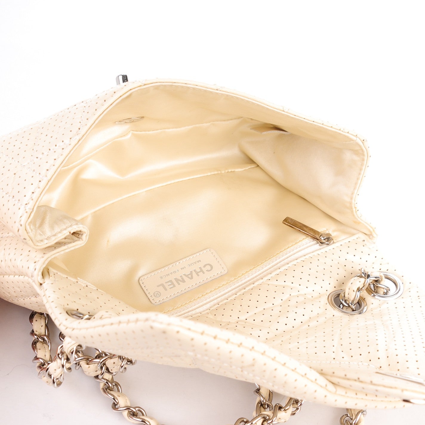 Aged Calfskin Perforated Small Flap Beige Clair