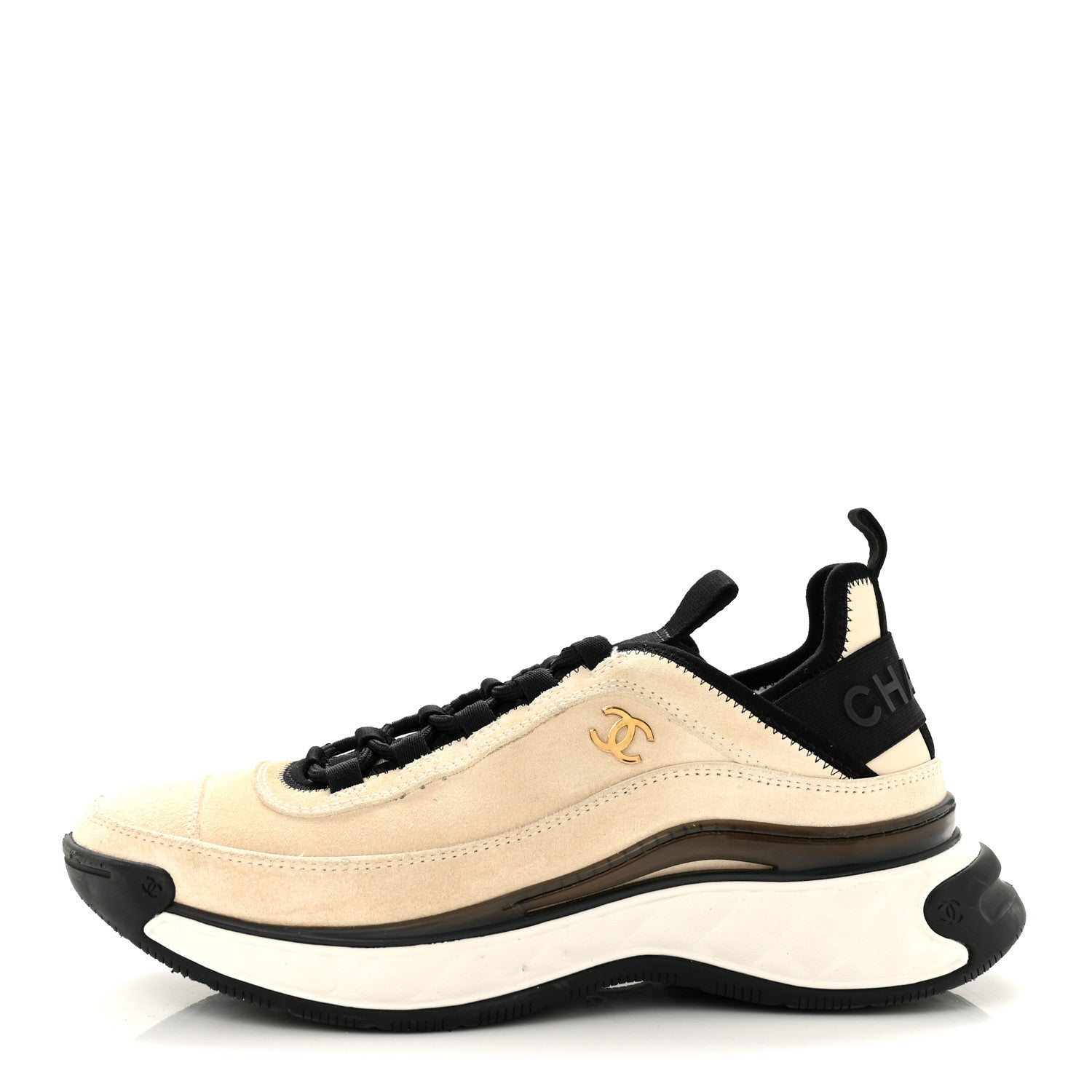 Chanel Suede Calfskin Nylon Grosgrain CC Sneakers 38.5 Beige 1 of 9