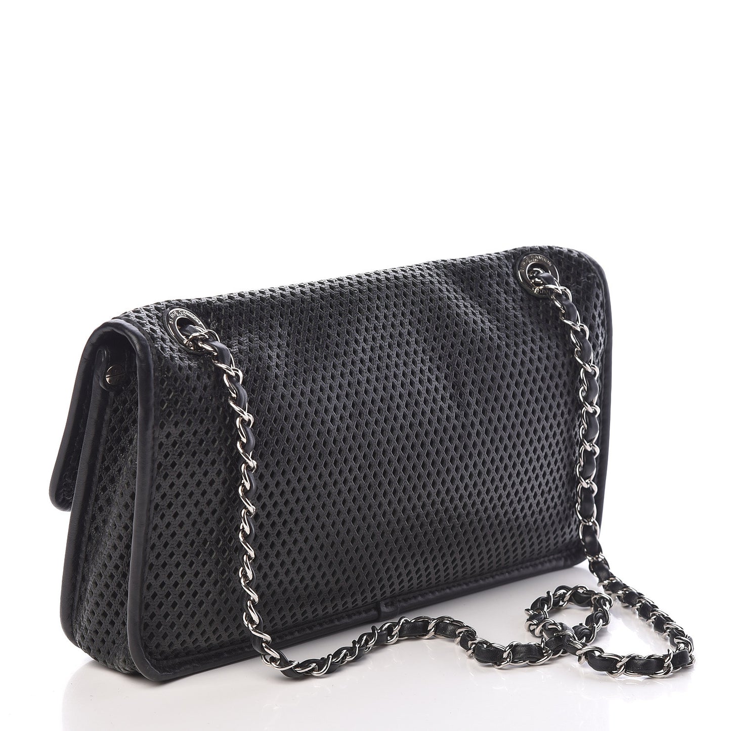 Perforated Calfskin Large Up In The Air Flap Black