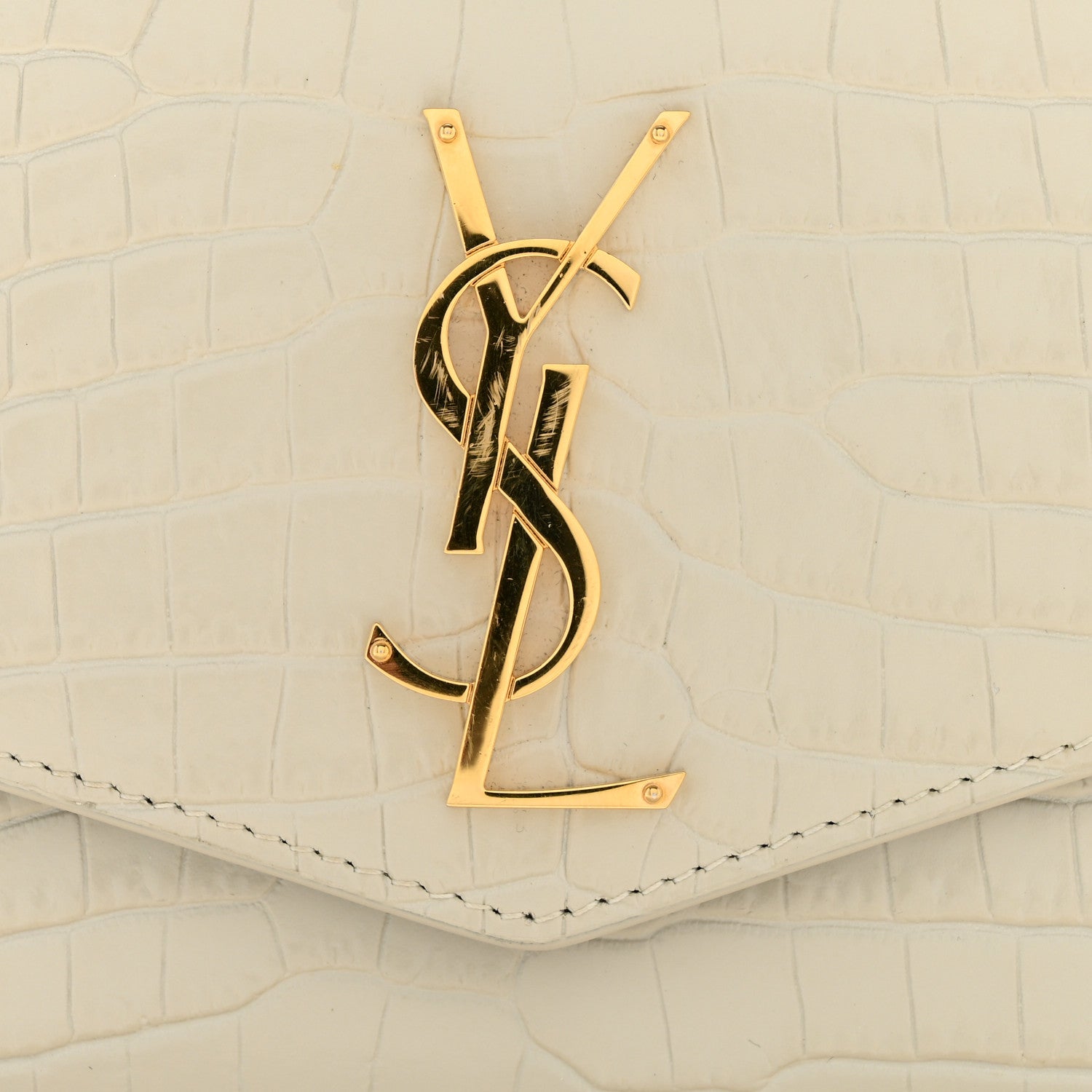 Saint Laurent Calfskin Crocodile Embossed Monogram Uptown Chain Wallet Crema Soft 12 of 14