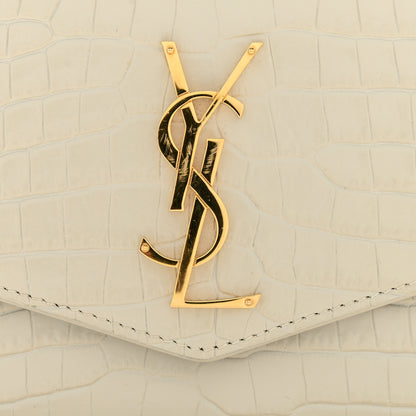 Saint Laurent Calfskin Crocodile Embossed Monogram Uptown Chain Wallet Crema Soft 12 of 14