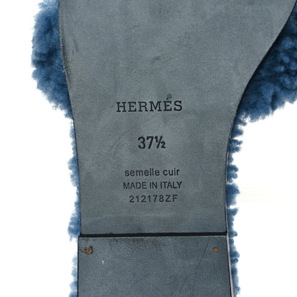 Hermes Woolskin Oran Sandals 37.5 Bleu 6 of 8