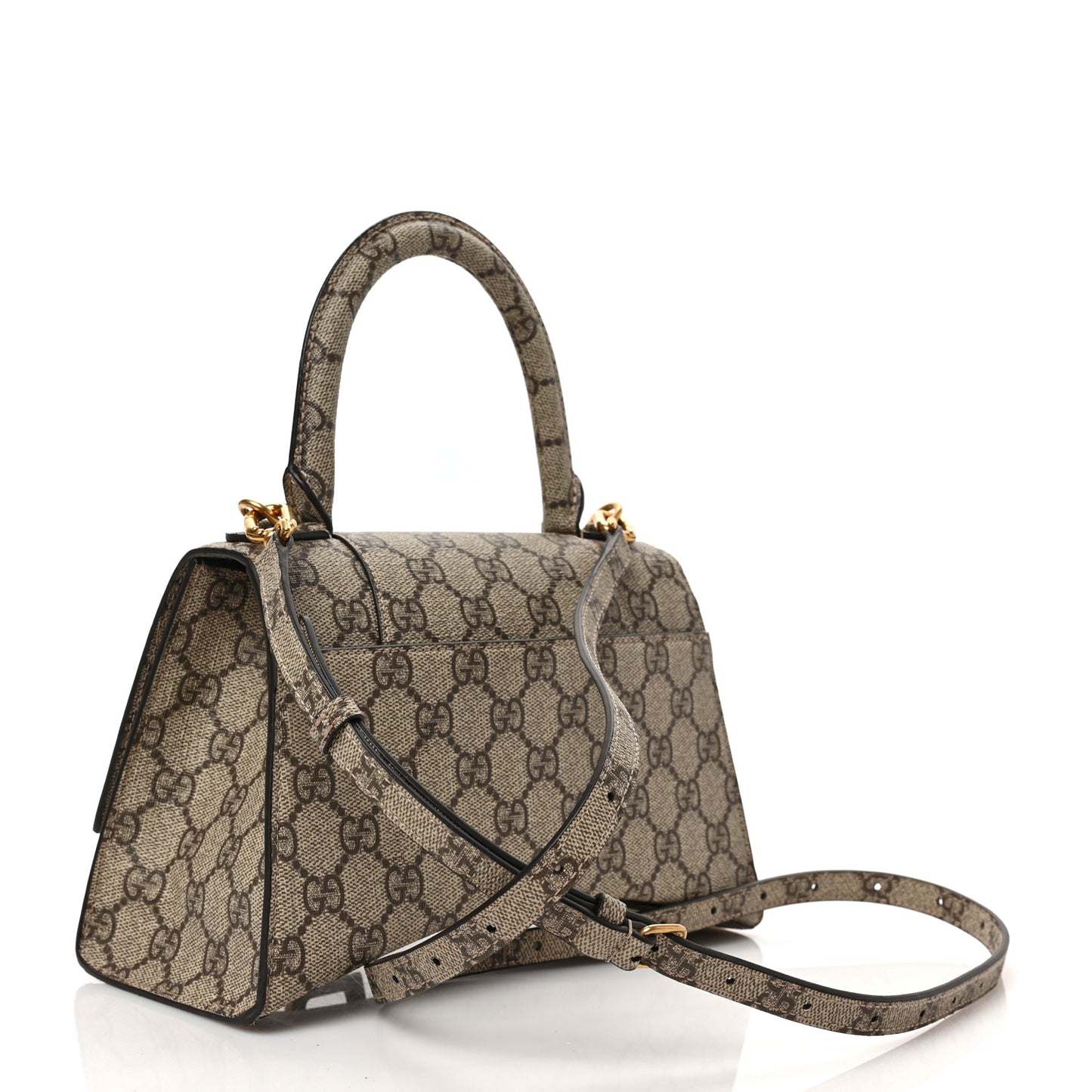 X GUCCI GG Supreme Monogram Small Hourglass Top Handle Bag Beige Ebony