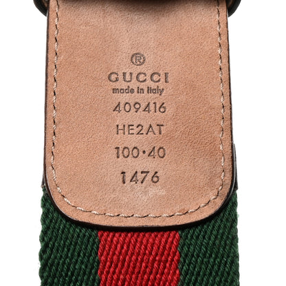 Gucci Nylon Calfskin Double G Web 40mm Belt 100 40 Green Red Cuir 3 of 5