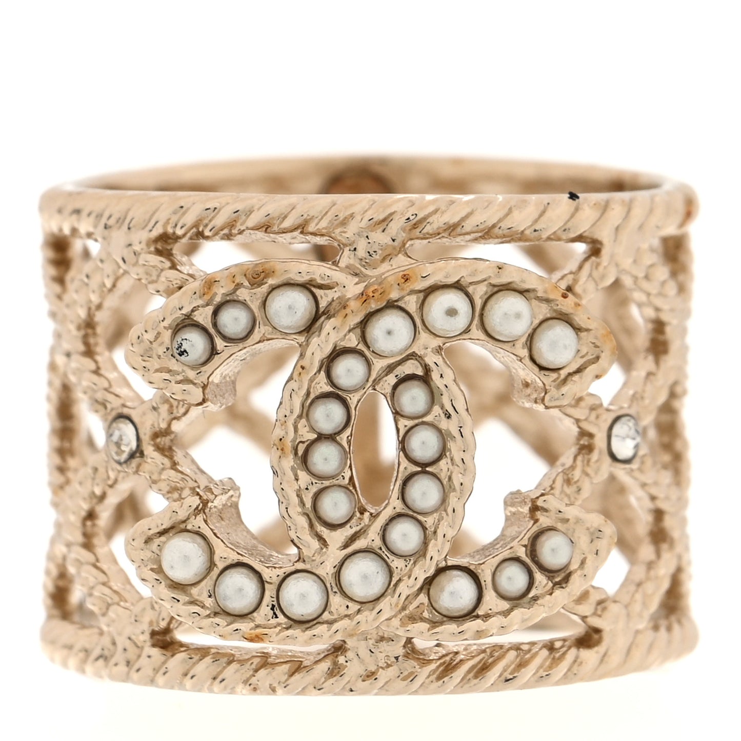 Pearl Chain CC Ring Gold