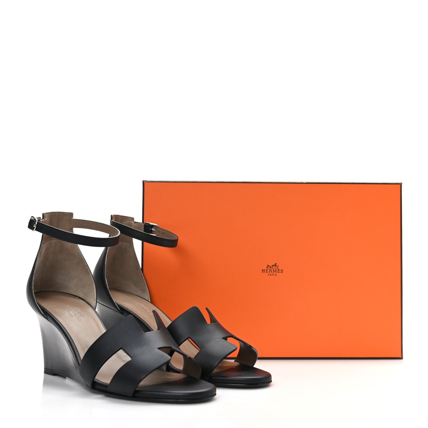 Hermes Calfskin Legend Wedge Sandals 38.5 Black 9 of 9