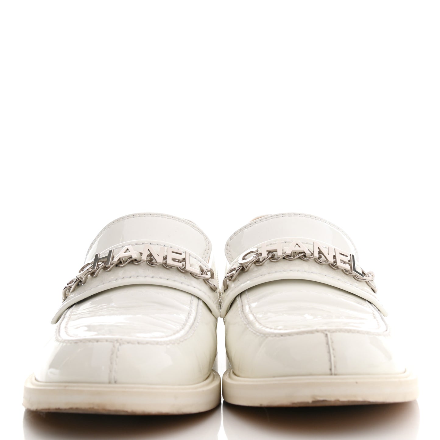 Shiny Calfskin Logo Loafers 38 White