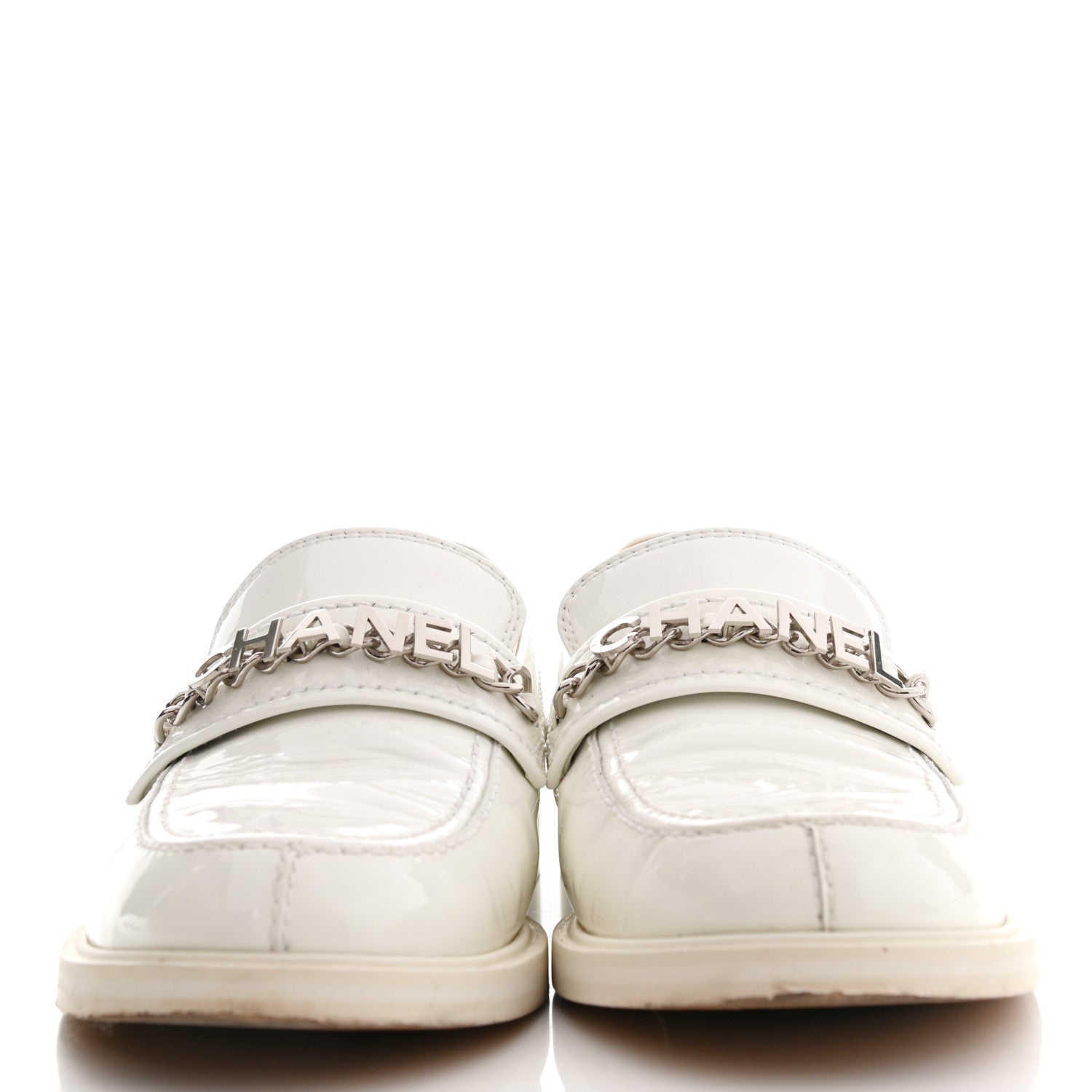 Chanel Shiny Calfskin Logo Loafers 38 White 2 of 7