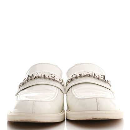 Chanel Shiny Calfskin Logo Loafers 38 White 2 of 7