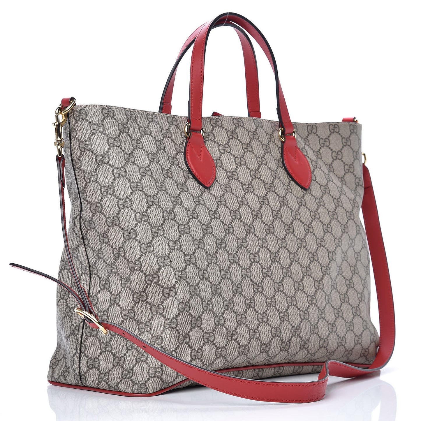 Soft GG Supreme Monogram Kingsnake Heart Embroidered Medium Crossbody Tote Beige Hibiscus Red
