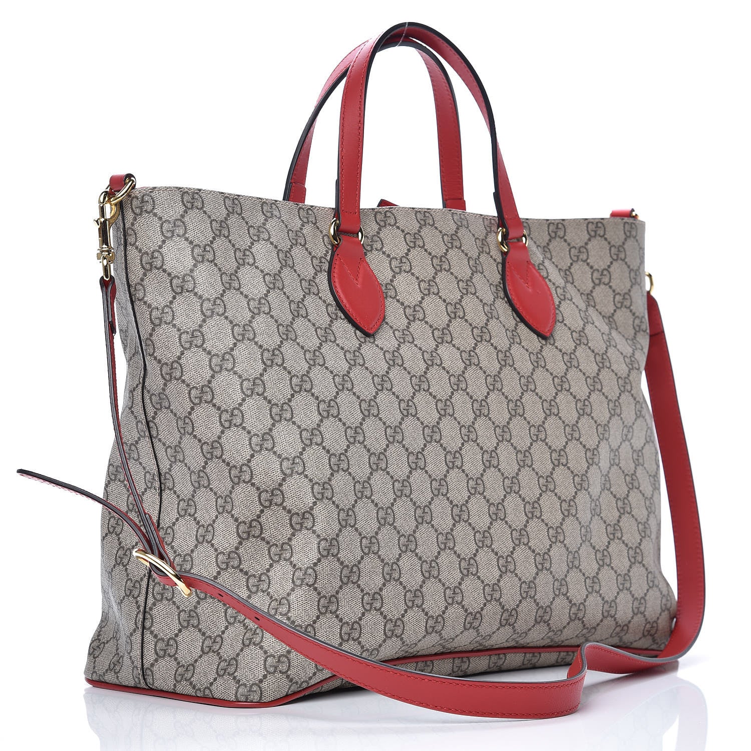 Gucci Soft GG Supreme Monogram Kingsnake Heart Embroidered Medium Crossbody Tote Beige Hibiscus Red 3 of 11
