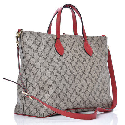 Gucci Soft GG Supreme Monogram Kingsnake Heart Embroidered Medium Crossbody Tote Beige Hibiscus Red 3 of 11
