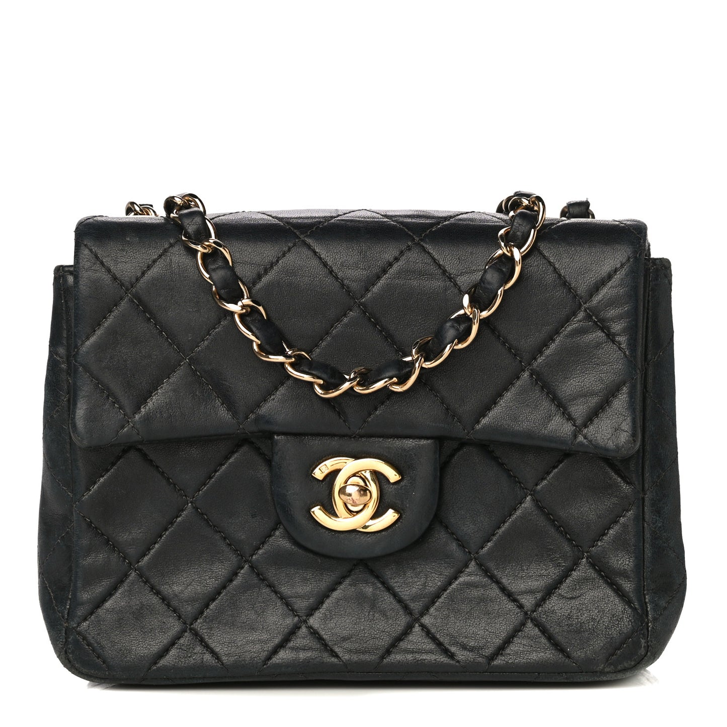 Lambskin Quilted Mini Square Flap Bag Black