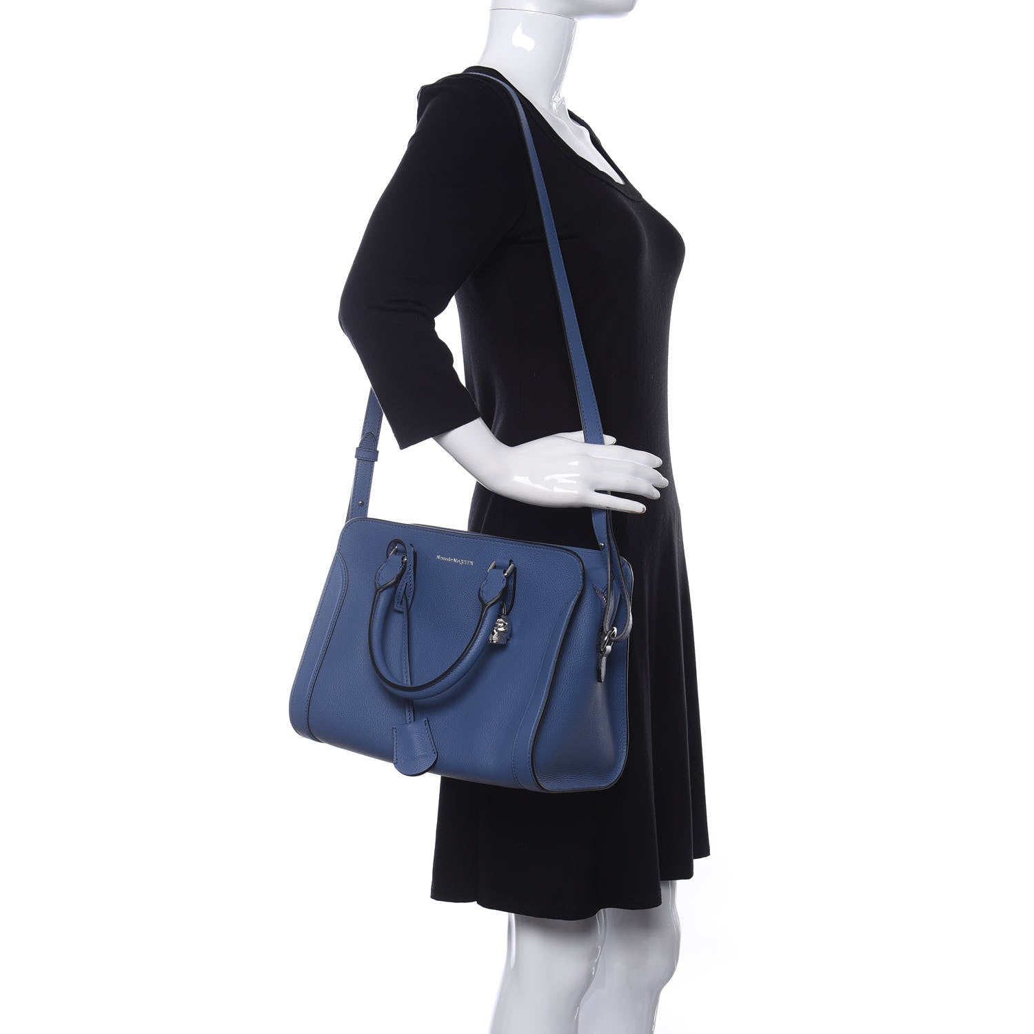 Alexander McQueen Pebbled Calfskin Small Skull Padlock Zip Around Tote Blue 2 of 10