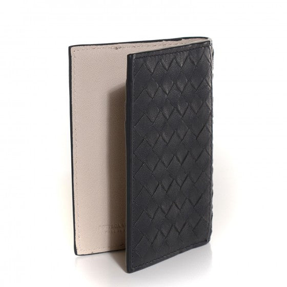Washed Lambskin Intrecciato Bi-Color Card Case Medium Grey Mist