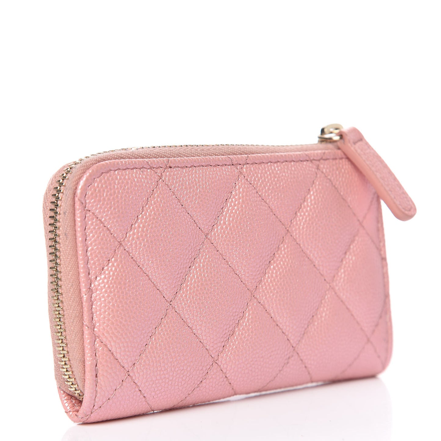 Iridescent Caviar Quilted Zipped Key Holder Case Rose Pink