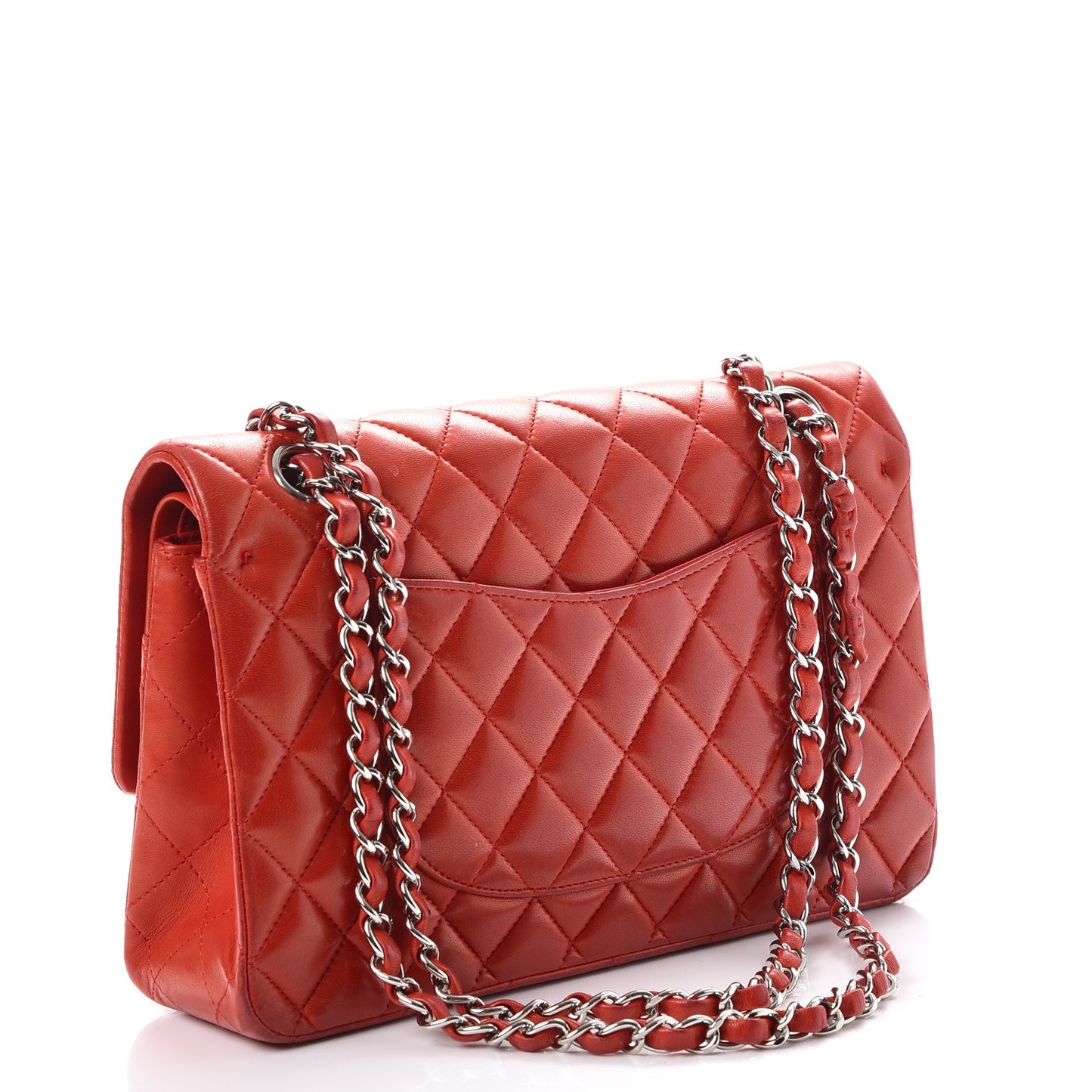 Lambskin Quilted Medium Double Flap Red