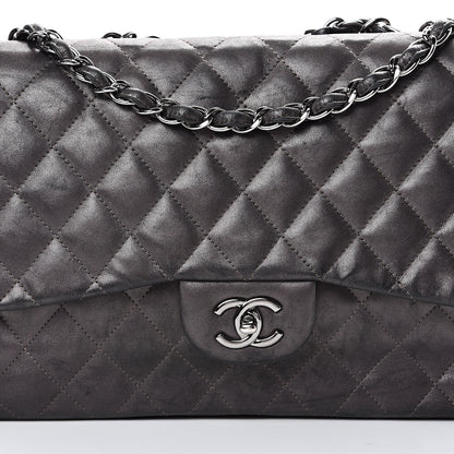 Chanel Metallic Lambskin Quilted Jumbo Single Flap Dark Grey 11 of 22