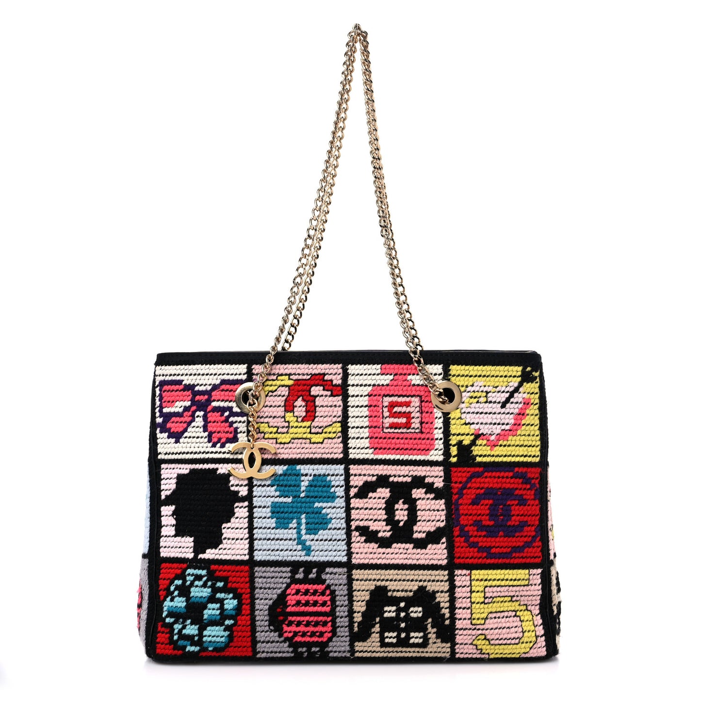 Needlepoint Precious Symbols Shoulder Bag Black