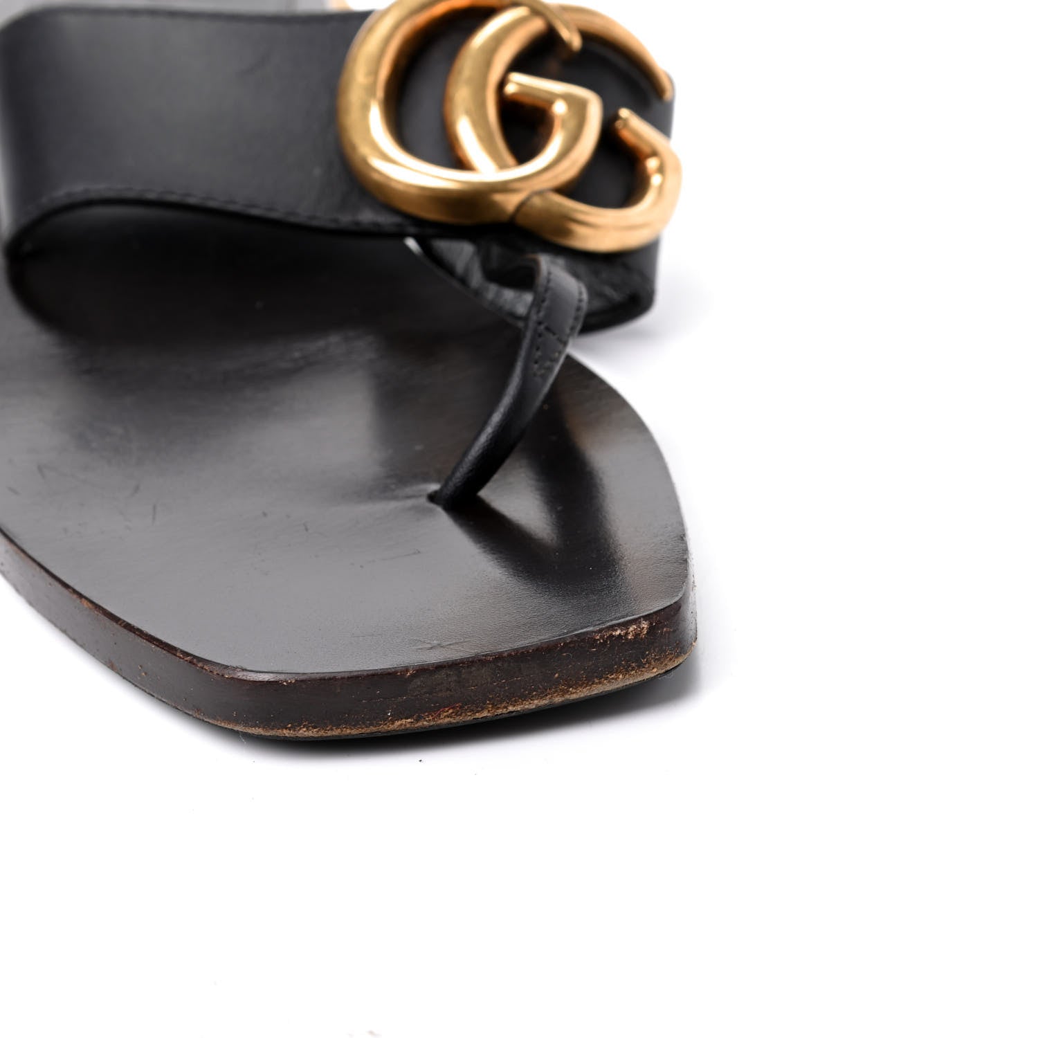 Gucci Lifford Calfskin GG Marmont Thong 25mm Sandals 38 Black 17 of 18