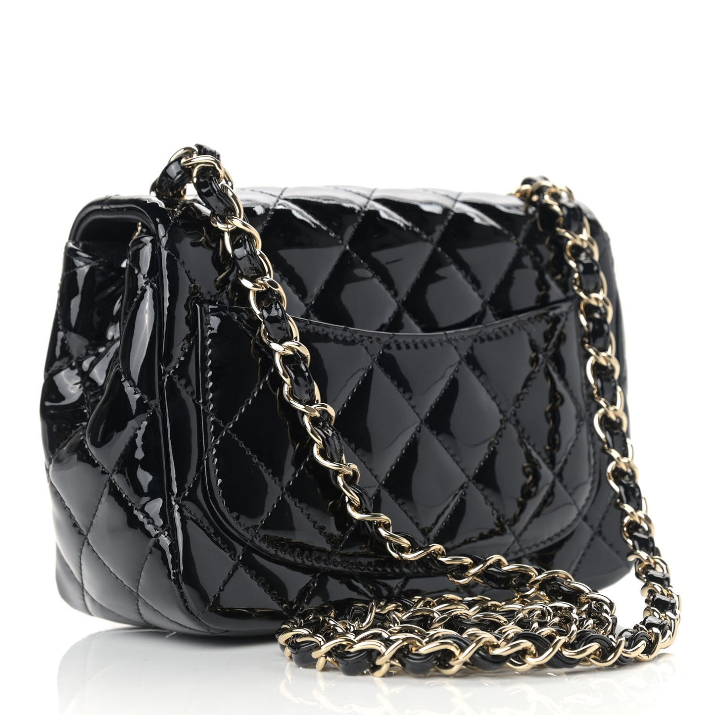 Patent Calfskin Quilted Mini Square Flap Black