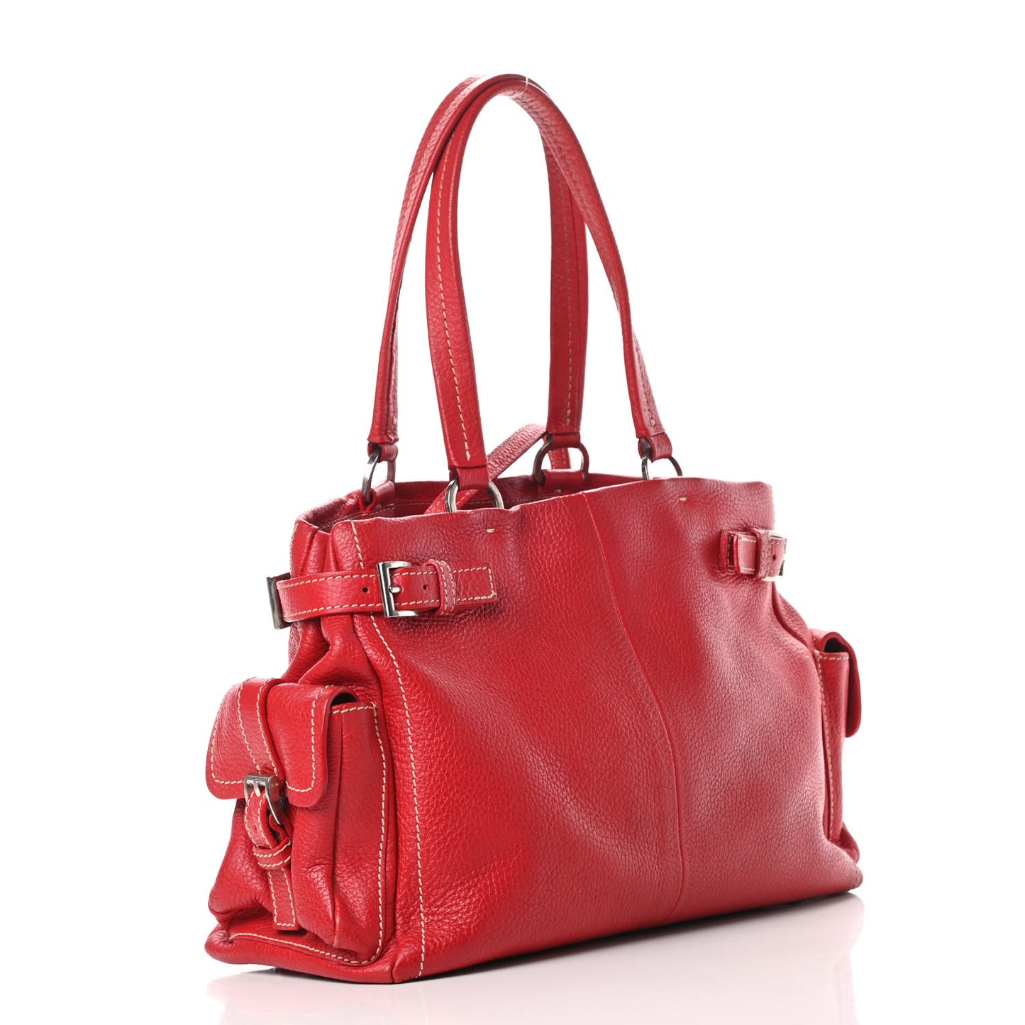 Vitello Daino Buckle Shoulder Bag Rosso