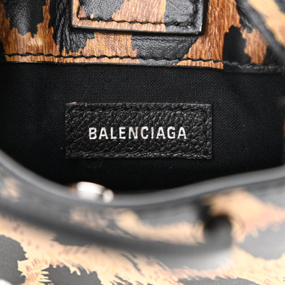 Balenciaga Smooth Calfskin Leopard Print Logo Shopping Phone Holder Bag Beige Black 6 of 9