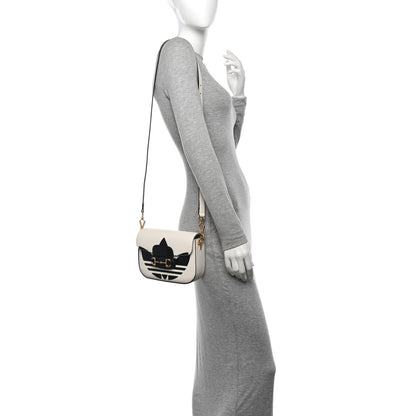 Gucci X ADIDAS Textured Dollar Calfskin Web Trefoil Mini Horsebit 1955 Shoulder Bag Off White Black 2 of 11