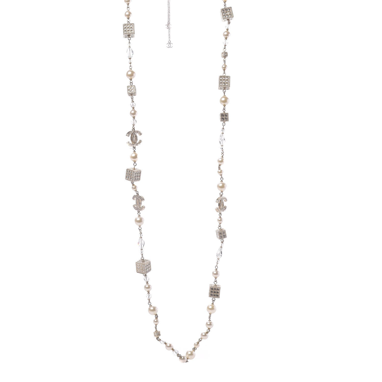 Chanel Pearl Baguette Crystal CC Long Necklace Gold 1 of 6