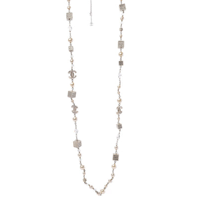Chanel Pearl Baguette Crystal CC Long Necklace Gold 1 of 6