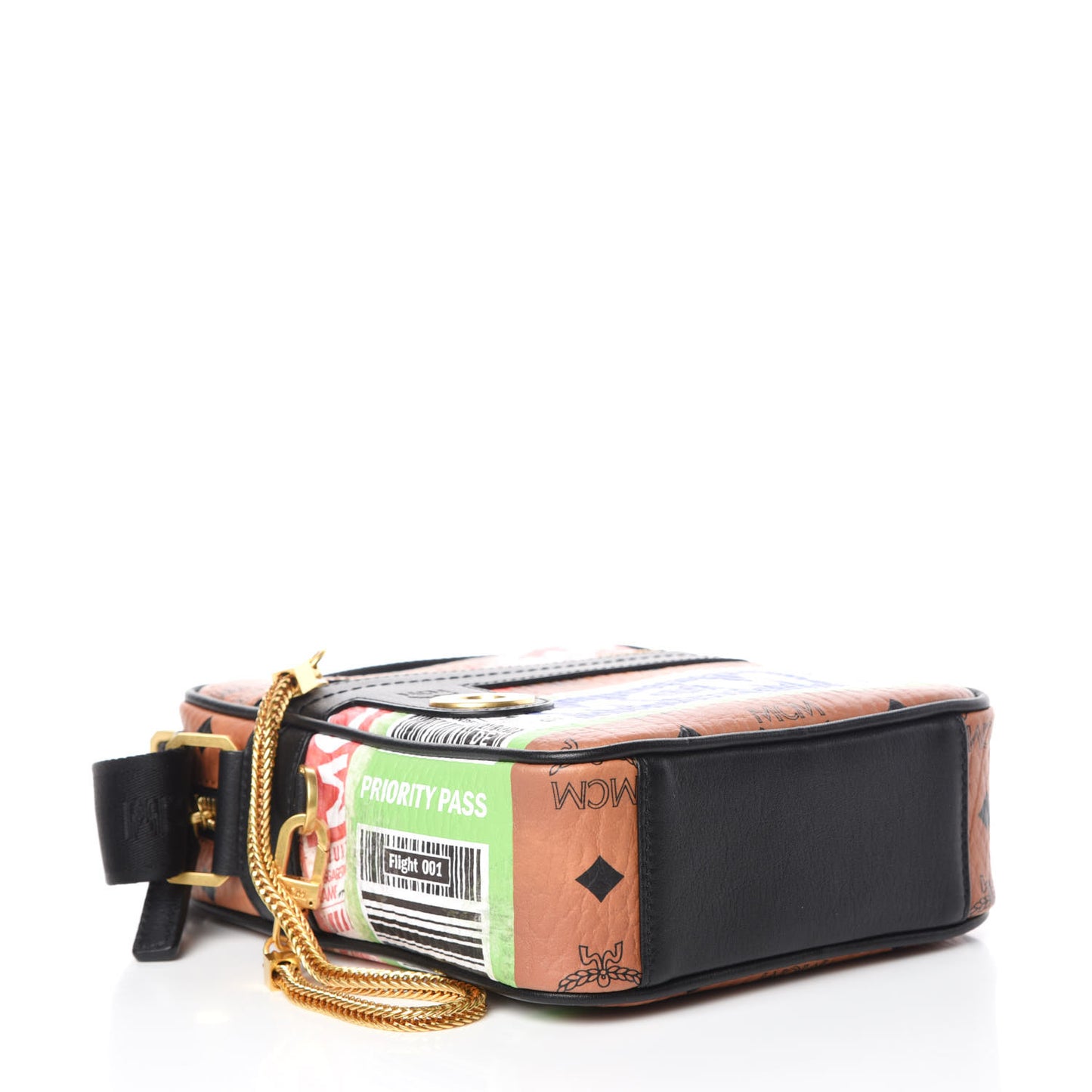 Visetos Mini Flight Print Traveler Crossbody Bag Cognac