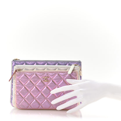 Chanel Iridescent Crumpled Calfskin Trio Cosmetic Case Blue Pink Ivory 2 of 11