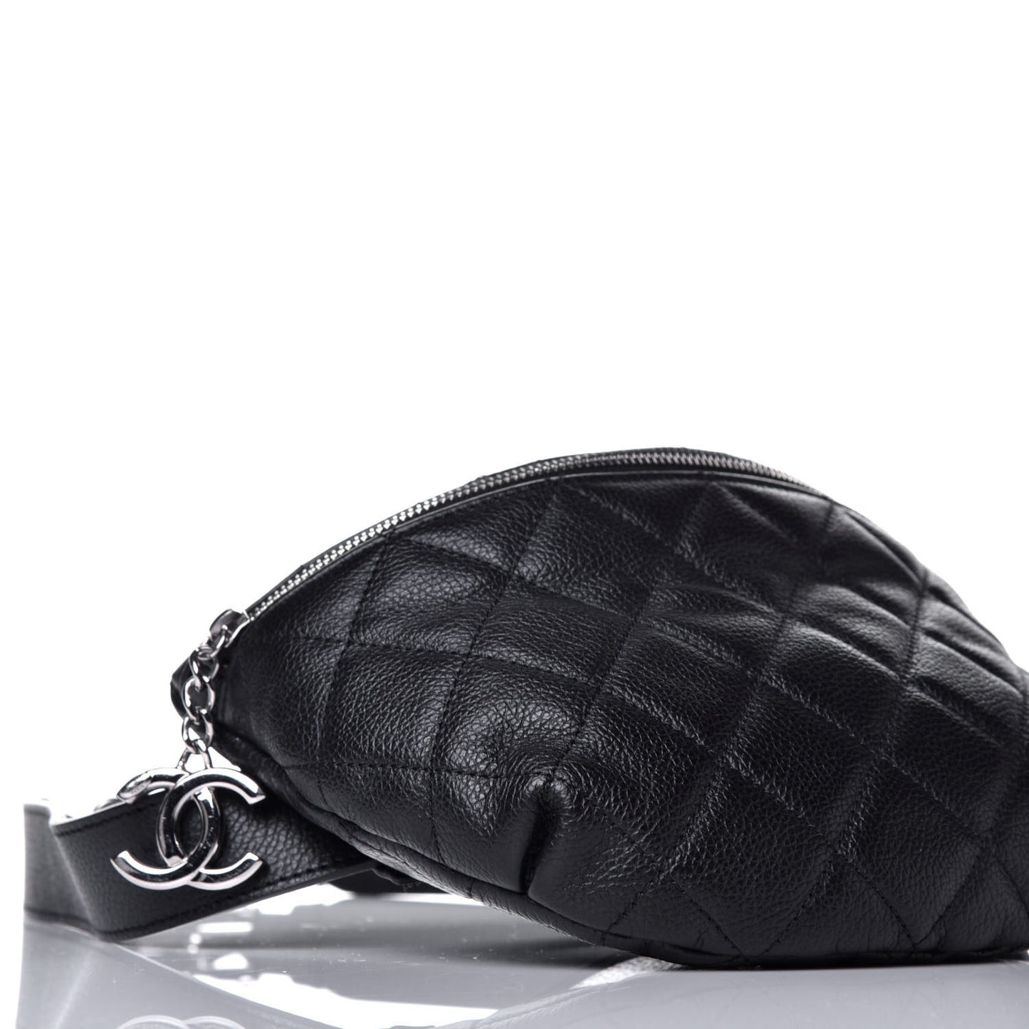 Grained Calfskin Quilted Waist Belt Bag Black
