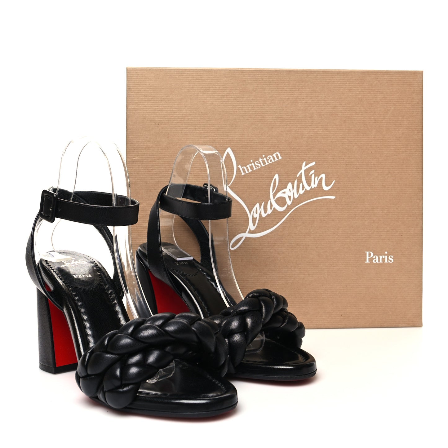 Nappa Braided Brio 85 Block Heel Sandals 38.5 Black