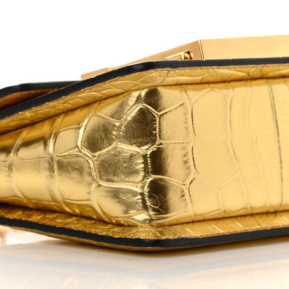Tom Ford Metallic Calfskin Crocodile Embossed Mini T Clasp Shoulder Bag Gold 8 of 11