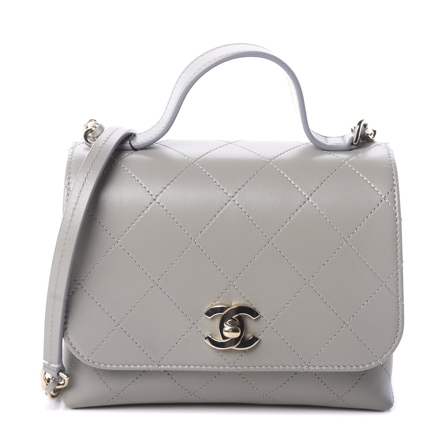 Chanel Calfskin Quilted Small Double Pocket Top Handle Flap Grey 1 of 10